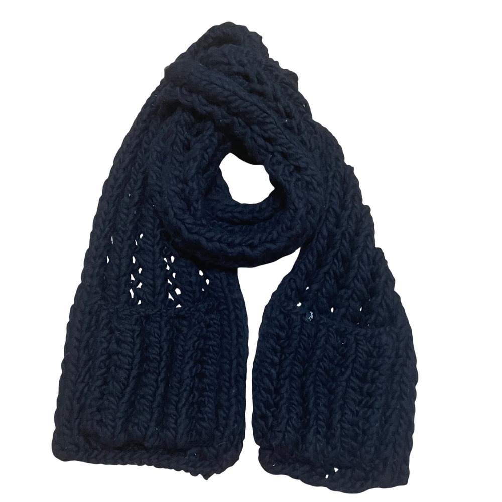Black Oversized Chunky Cable Knit Scarf With Pockets Cozy Winter Scarf Women‎
